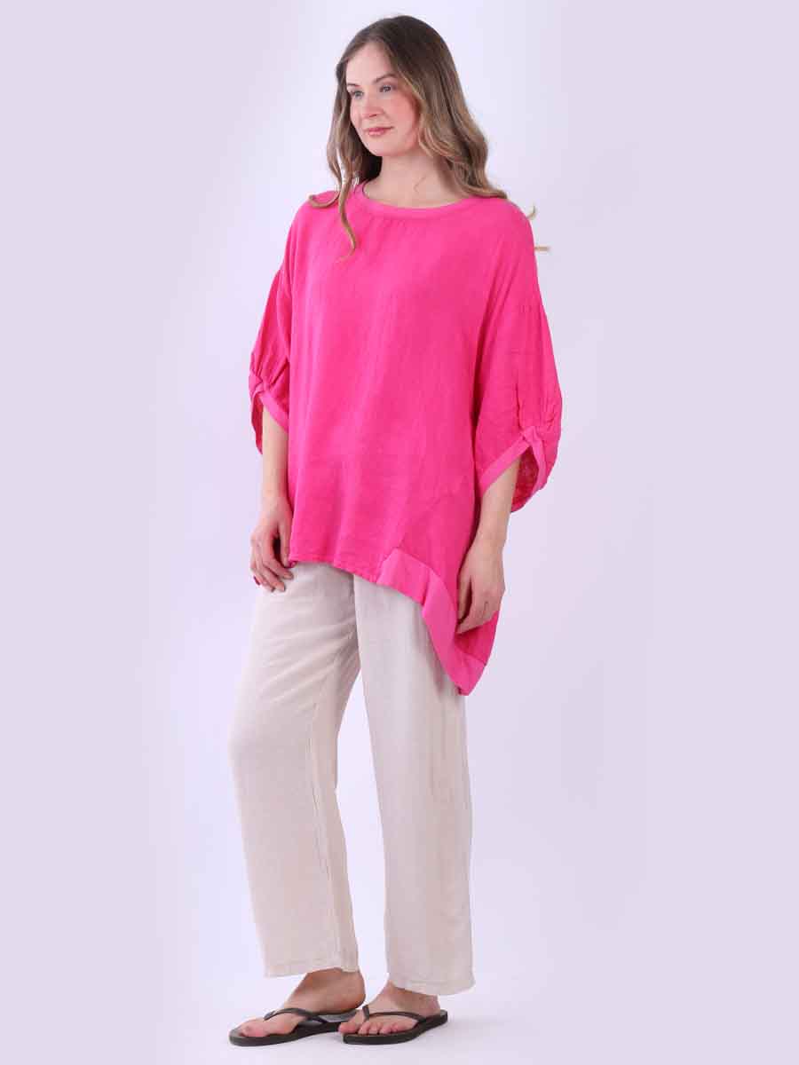 Women Oversized Dipped Hem Linen Top
