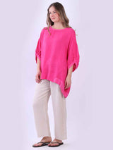 Women Oversized Dipped Hem Linen Top