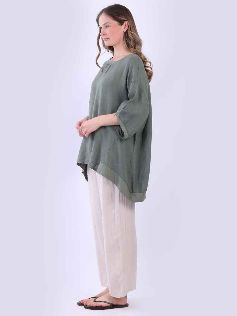 Women Oversized Dipped Hem Linen Top