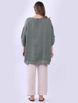 Women Oversized Dipped Hem Linen Top