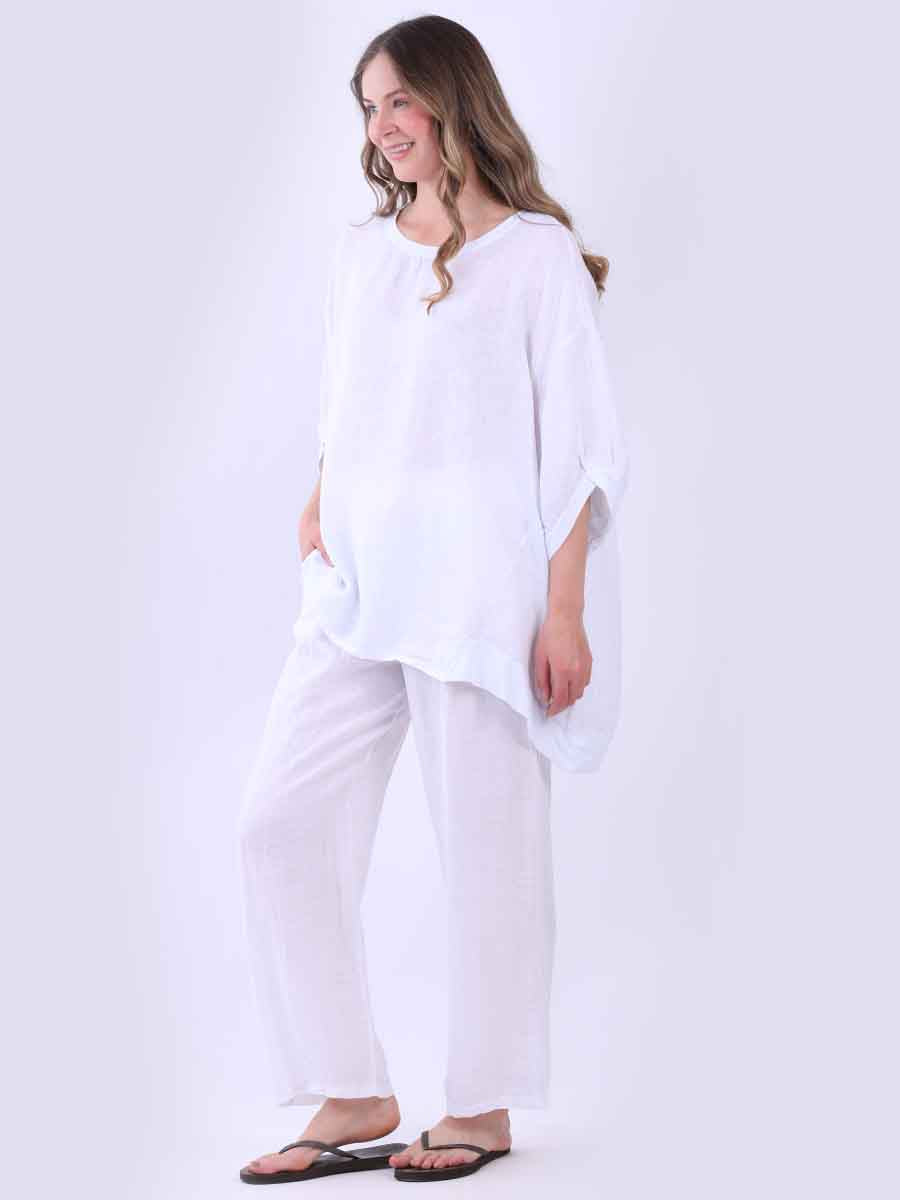 Women Oversized Dipped Hem Linen Top