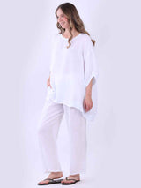 Women Oversized Dipped Hem Linen Top