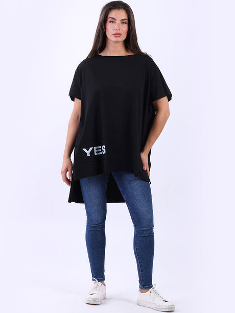 Oversized Yes Print Baggy Cotton Tee