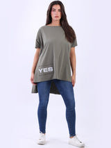 Oversized Yes Print Baggy Cotton Tee