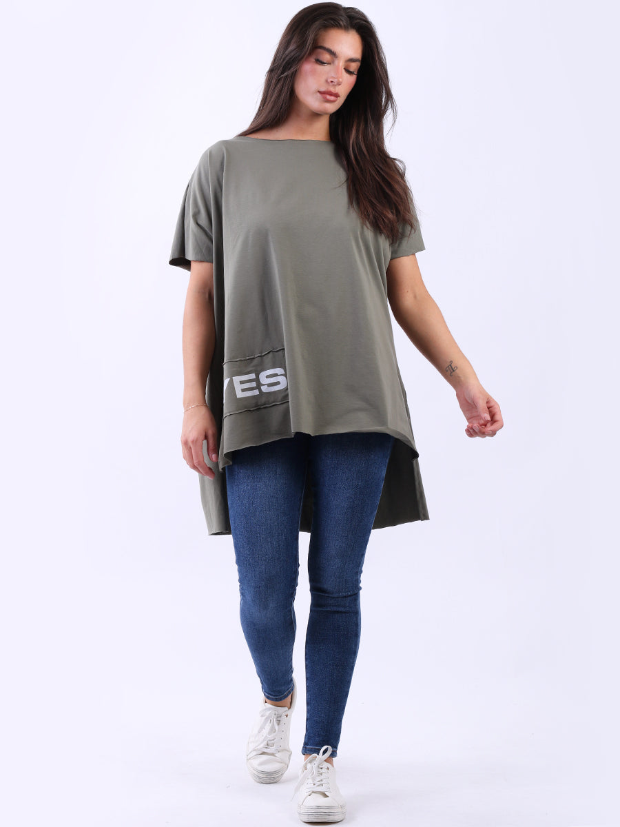 Oversized Yes Print Baggy Cotton Tee