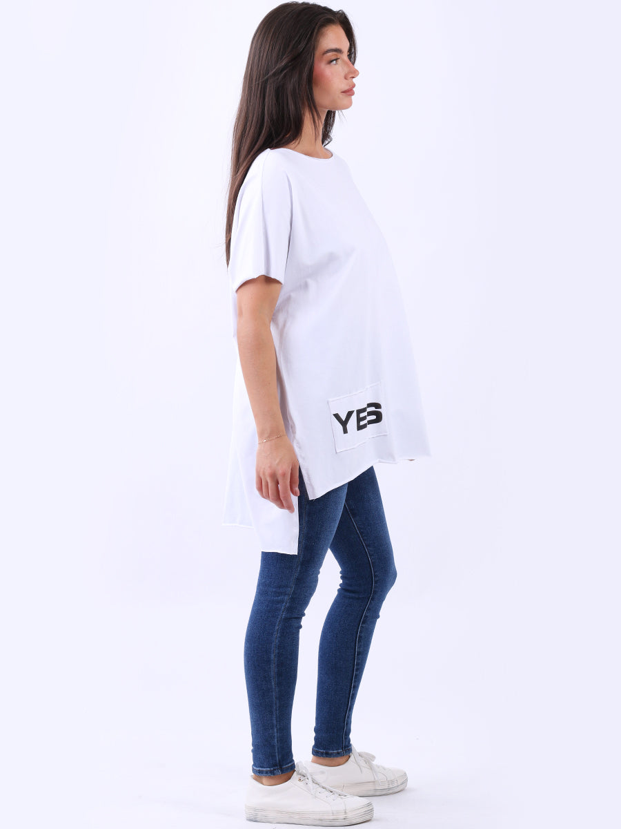 Oversized Yes Print Baggy Cotton Tee