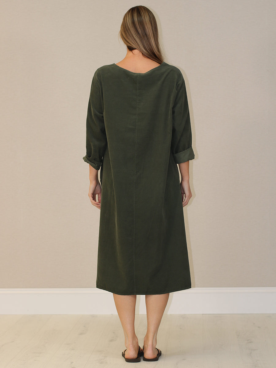 Solid Corduroy Oversized Midi Dress