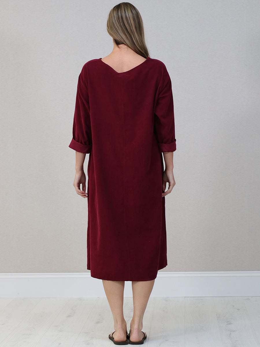 Solid Corduroy Oversized Midi Dress