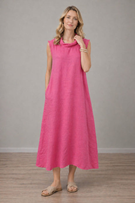 Linen Tank Dress Fuchsia