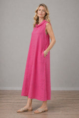Cowl Neck Solid Linen Sleeveless Dress
