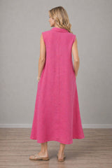 Cowl Neck Solid Linen Sleeveless Dress