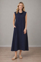 Linen Tank Dress Navy