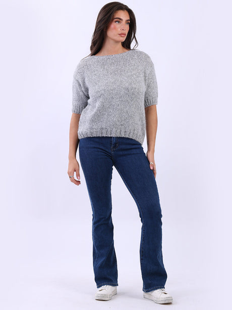 Ladies Solid Woolen Knit Boxy Crop Top