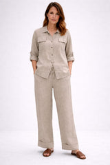 Button Down Linen Jacket Beige