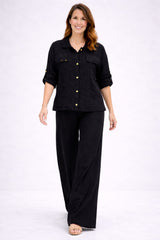 Button Down Linen Jacket Black