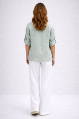 Button Up Front Pocket Plain Linen Jacket