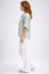 Button Up Front Pocket Plain Linen Jacket