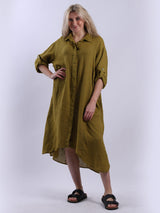 Linen Shirt Dress Olive