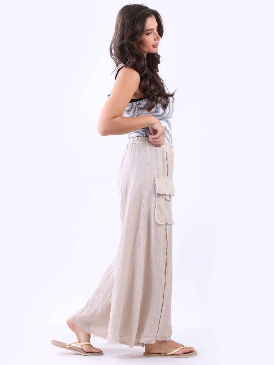 Raw Edge Wide Leg Linen Trouser