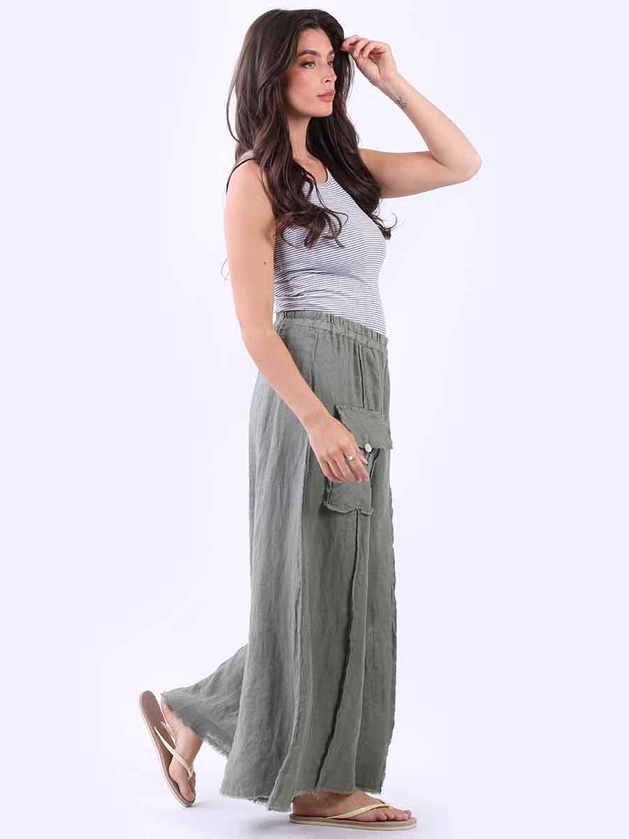 Raw Edge Wide Leg Linen Trouser