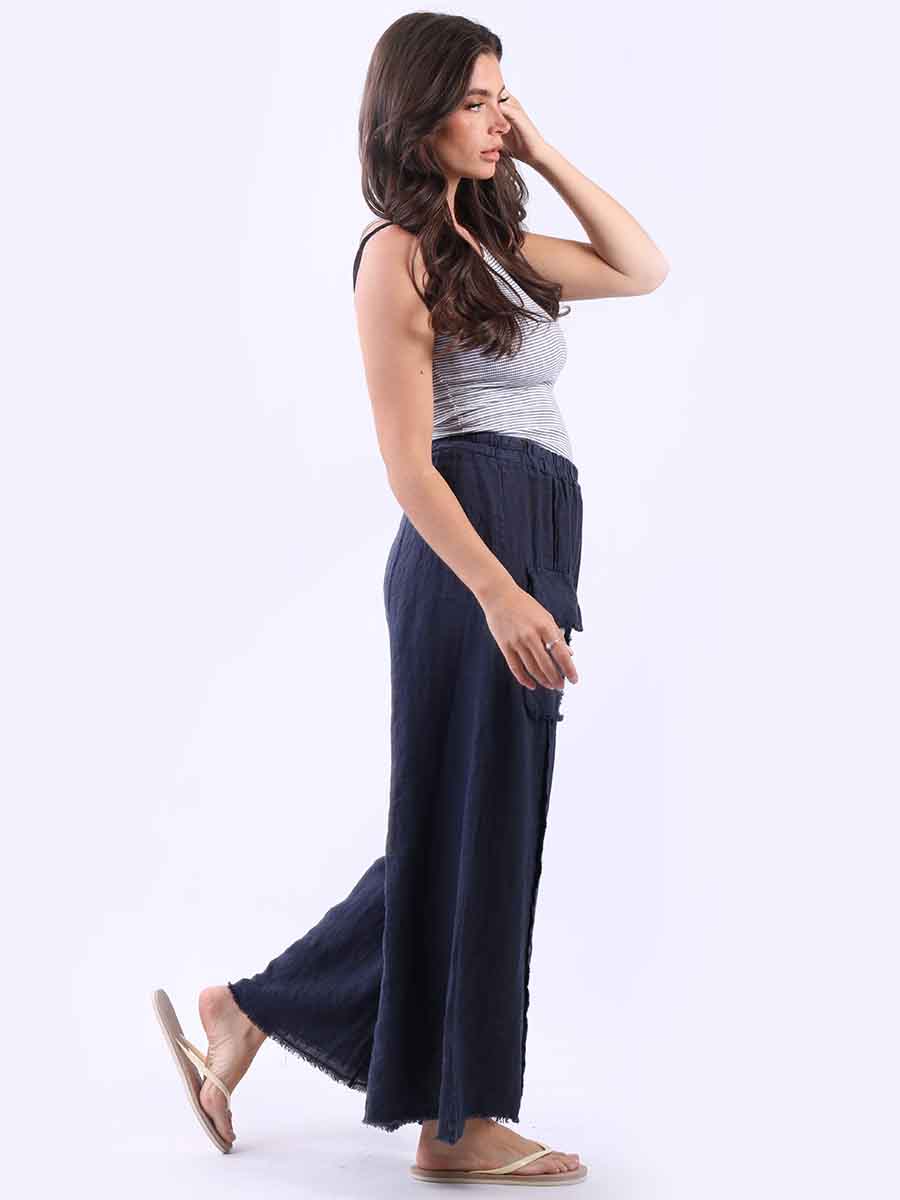 Raw Edge Wide Leg Linen Trouser