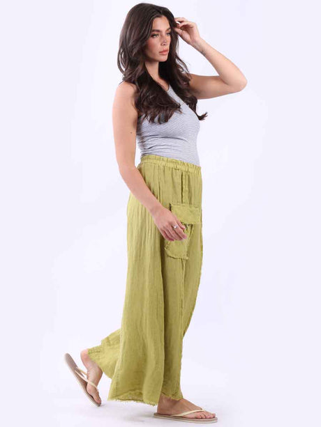 Raw Edge Wide Leg Linen Trouser