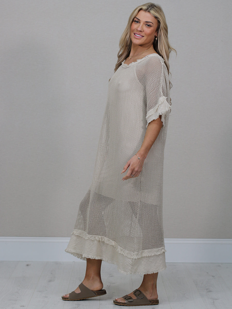 Italian Solid Mesh Net Cotton Lagenlook Dress