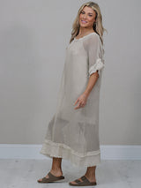Italian Solid Mesh Net Cotton Lagenlook Dress
