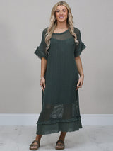Mesh Net Cotton Dress Charcoal
