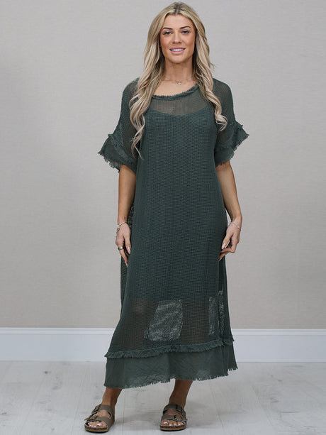 Mesh Net Cotton Dress Charcoal