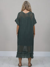 Italian Solid Mesh Net Cotton Lagenlook Dress