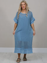 Mesh Net Cotton Dress Denim