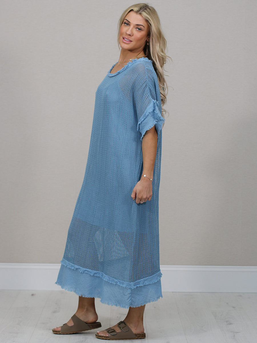 Italian Solid Mesh Net Cotton Lagenlook Dress
