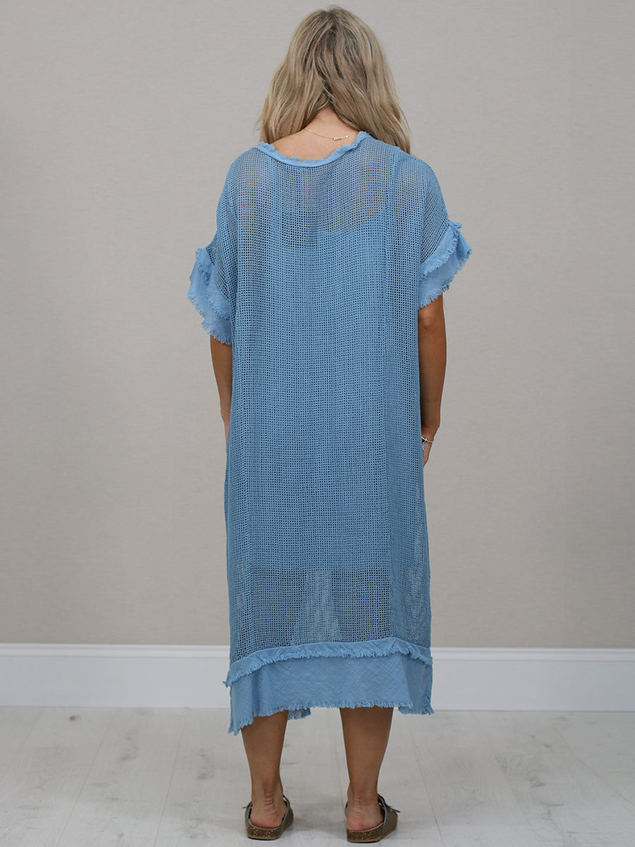 Italian Solid Mesh Net Cotton Lagenlook Dress