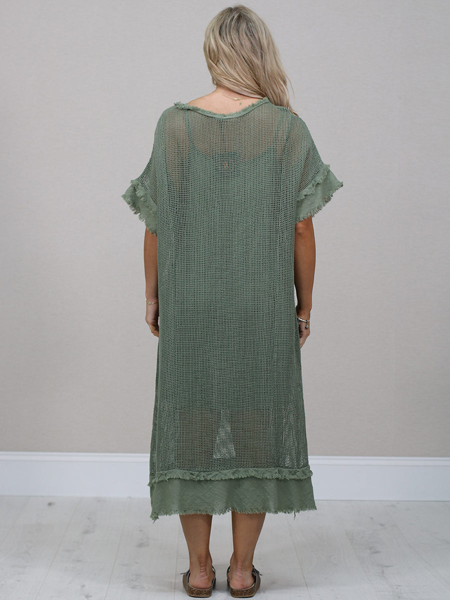 Italian Solid Mesh Net Cotton Lagenlook Dress