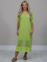 Mesh Net Cotton Dress Lime Green