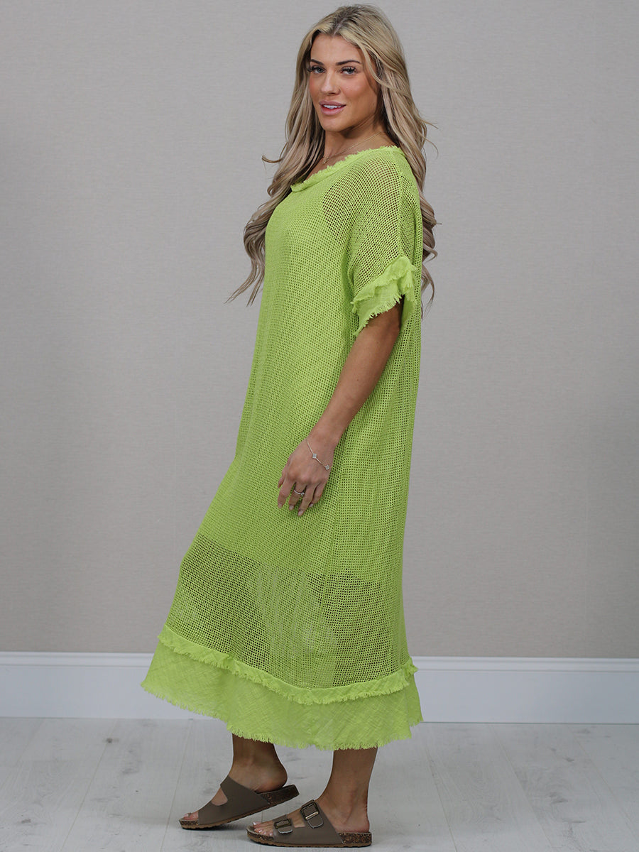 Italian Solid Mesh Net Cotton Lagenlook Dress