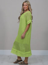 Italian Solid Mesh Net Cotton Lagenlook Dress