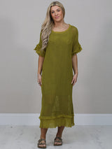 Italian Solid Mesh Net Cotton Lagenlook Dress