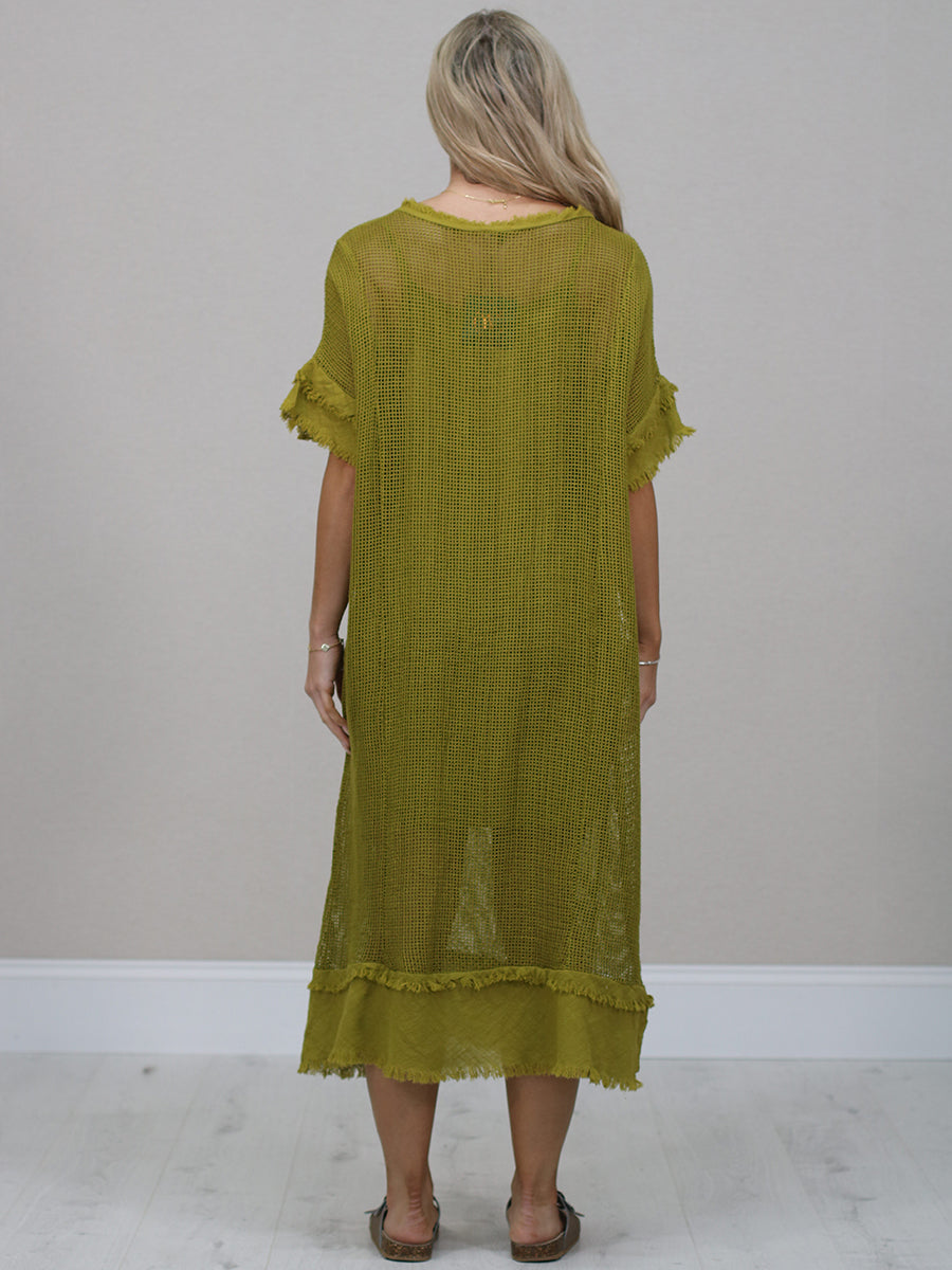 Italian Solid Mesh Net Cotton Lagenlook Dress