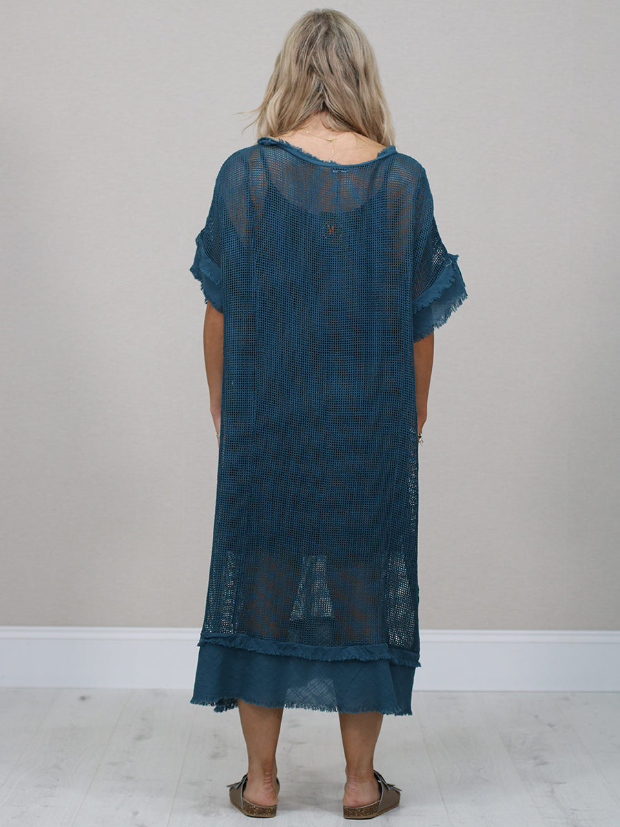 Italian Solid Mesh Net Cotton Lagenlook Dress