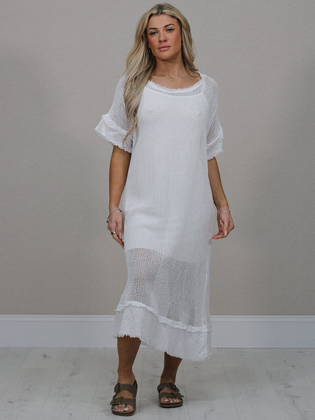 Mesh Net Cotton Dress White