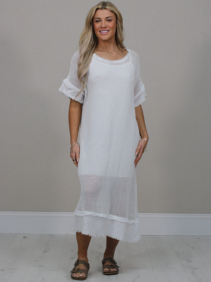 Italian Solid Mesh Net Cotton Lagenlook Dress