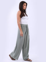 Plain Wide Leg Side Pockets Palazzo Pant