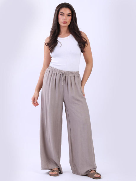 Plain Wide Leg Side Pockets Palazzo Pant