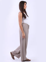 Plain Wide Leg Side Pockets Palazzo Pant