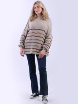 Multi Striped Knit Batwing Jumper Mocha