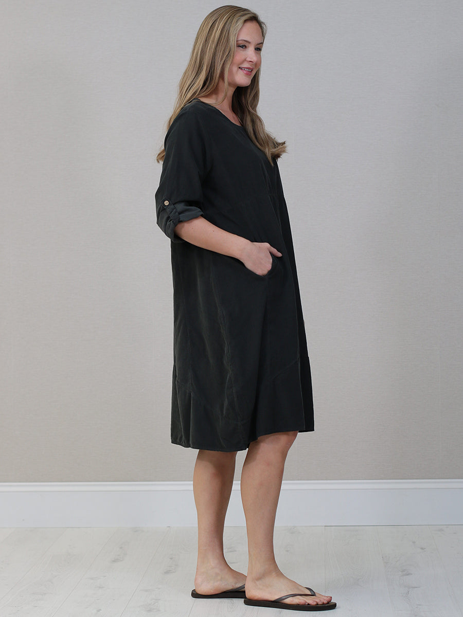 Women Plain Corduroy Midi Dress