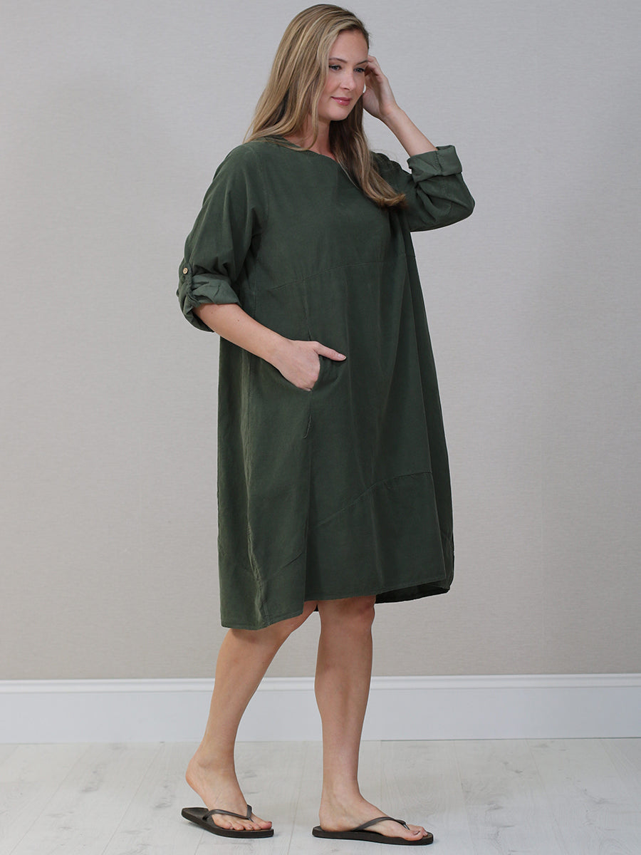 Women Plain Corduroy Midi Dress