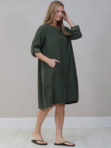 Women Plain Corduroy Midi Dress